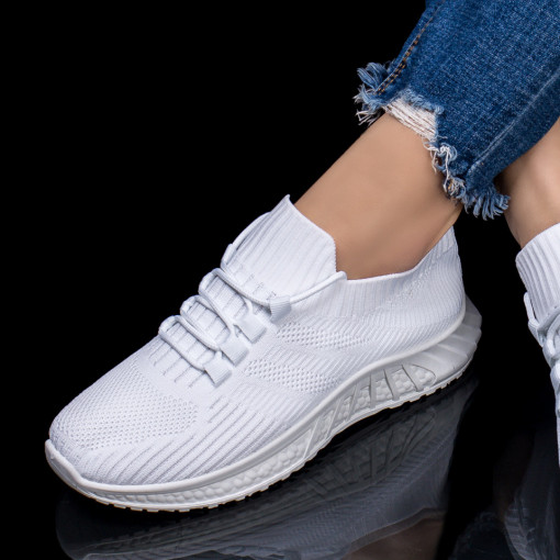 Pantofi trendy sport dama, Pantofi sport albi dama din material textil MDL03979 - modlet.ro