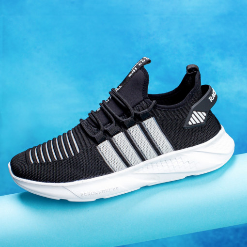 Adidasi clasici barbati, Pantofi sport barbati negri cu alb din material textil MDL05114 - modlet.ro