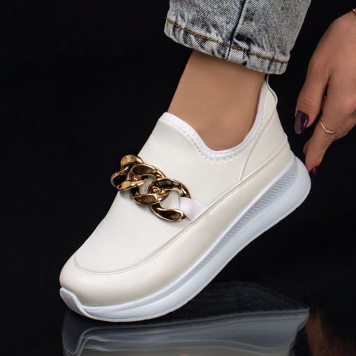 Oferta zilei, Pantofi sport dama albi cu lant decorativ MDL033821 - modlet.ro
