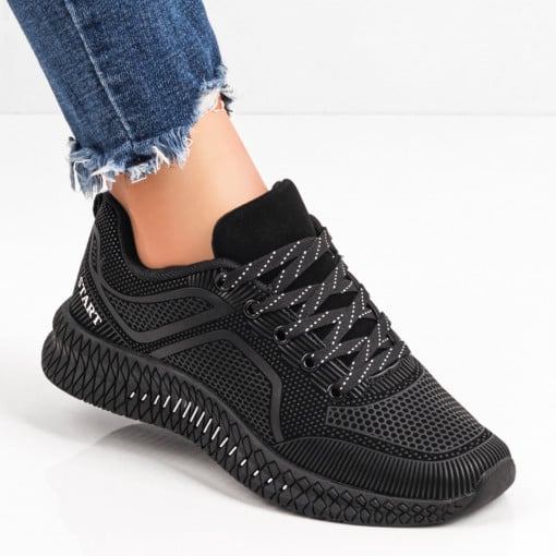 Adidasi dama, Pantofi sport dama negru cu alb si siret MDL06465 - modlet.ro