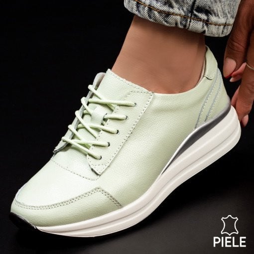 Adidasi dama - Piele naturala, Pantofi sport dama verzi din Piele naturala MDL03106 - modlet.ro