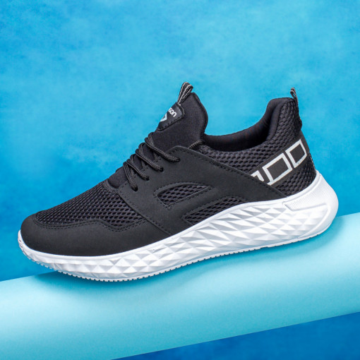 Pantofi sport negri cu alb barbati din material textil MDL03610