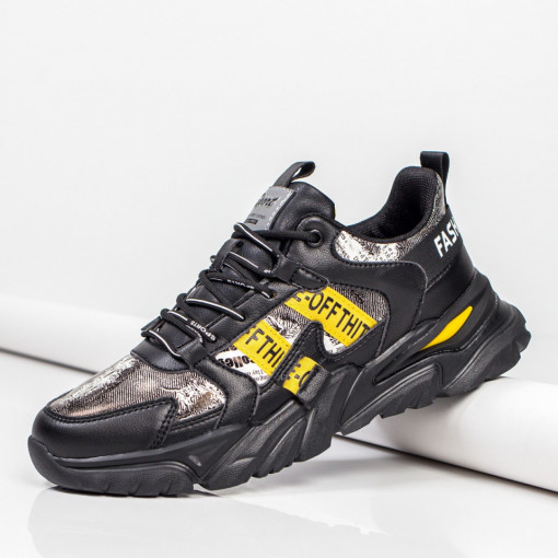 Pantofi sport negri cu galben barbati MDL02894