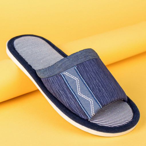 Papuci de casa barbati albastri din material textil MDL01738