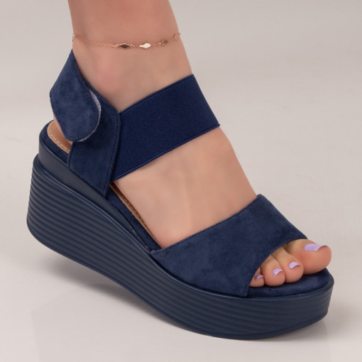 Sandale cu platforma, Sandale dama albastre cu platforma si bareta elastica MDL04972 - modlet.ro