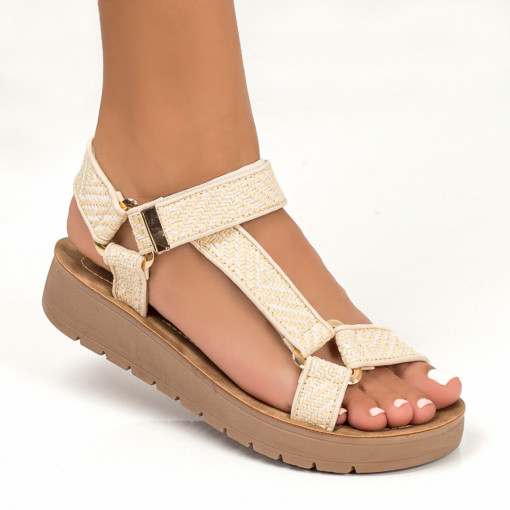 Sandale clasice cu platforma, Sandale dama bej cu inchidere si scai cu talpa groasa MDL05199 - modlet.ro