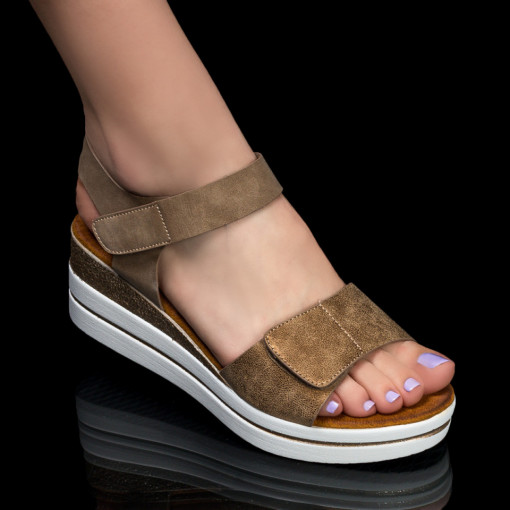 Sandale clasice cu platforma, Sandale dama khaki cu platforma MDL04864 - modlet.ro