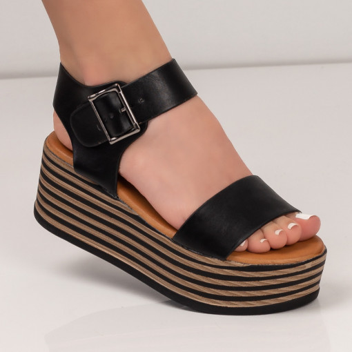 Sandale trendy cu platforma, Sandale dama negre cu platforma si inchidere cu catarama MDL05367 - modlet.ro