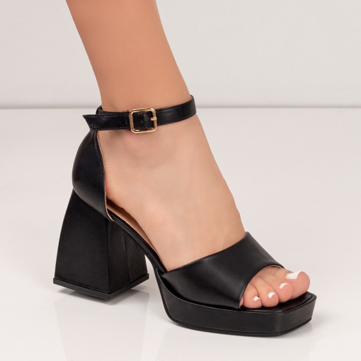 Sandale cu toc si platforma, Sandale dama negre elegante cu toc gros si platforma MDL05169 - modlet.ro