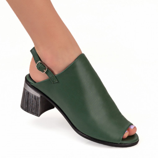 Sandale cu toc din piele naturala, Sandale dama verzi din Piele cu toc gros MDL04564 - modlet.ro
