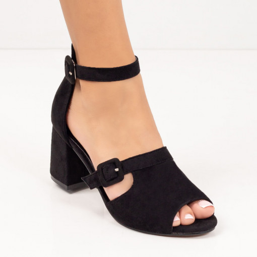 Sandale clasice cu toc gros, Sandale elegante negre dama cu toc gros si barete cu catarame MDL05676 - modlet.ro