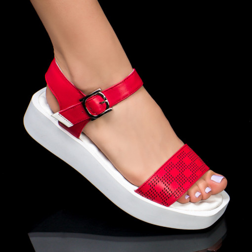 Sandale piele cu platforma, Sandale rosii dama cu talpa groasa din Piele MDL04524 - modlet.ro