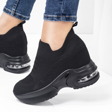 Sneakers dama din material textil negri MDL08266