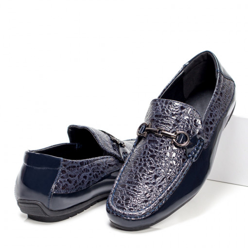 Pantofi barbati, Mocasini albastri barbati cu aspect lacuit MDL05392 - modlet.ro