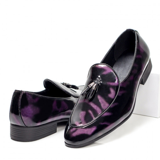 Barbati - Trendy, Pantofi barbati mov eleganti cu aspect lacuit MDL05391 - modlet.ro