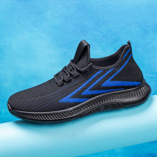 Adidasi clasici barbati, Pantofi barbati sport negri cu albastru din material textil MDL05084 - modlet.ro