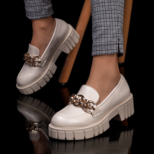 Pantofi casual trendy dama, Pantofi casual dama bej cu talpa groasa si lant decorativ MDL05896 - modlet.ro