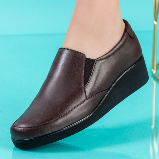 Pantofi casual piele cu platforma, Pantofi casual dama cu platforma maro din piele naturala MDL00310 - modlet.ro