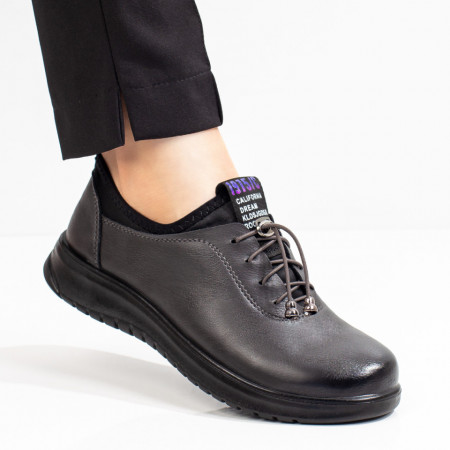 Pantofi casual dama cu siret elastic gri MDL08145