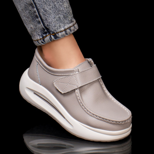 Pantofi casual piele cu platforma, Pantofi casual dama gri cu platforma din Piele naturala MDL06738 - modlet.ro