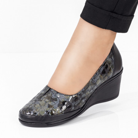 Pantofi casual dama negri cu print si platforma din Piele naturala MDL033896