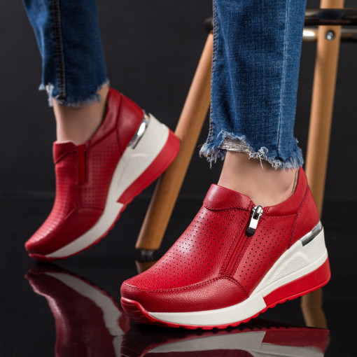 Pantofi casual piele cu platforma, Pantofi casual dama rosii din Piele naturala cu platforma MDL00537 - modlet.ro