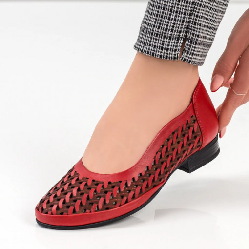 Pantofi dama casual - Piele naturala, Pantofi casual Piele dama rosii perforati MDL00132 - modlet.ro