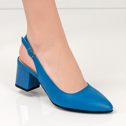 Sandale clasice cu toc gros, Pantofi dama albastre din Piele naturala cu toc gros MDL05008 - modlet.ro