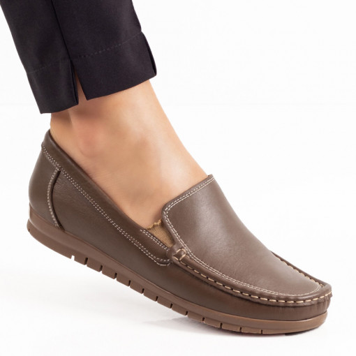 Lichidare stoc piele naturala, Pantofi dama casual maro deschis din Piele MDL00567 - modlet.ro