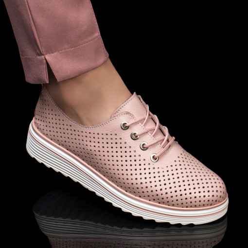 Pantofi casual dama, Pantofi dama casual roz din Piele perforati cu talpa groasa MDL04478 - modlet.ro