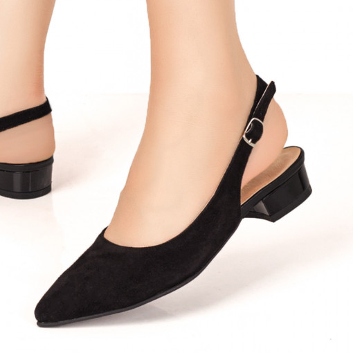 Pantofi dama piele cu toc mic, Pantofi dama cu toc mic negru suede din Piele naturala MDL07638 - modlet.ro