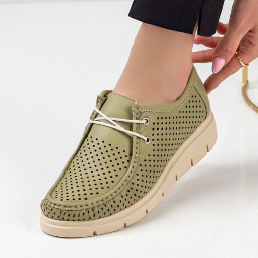 Pantofi casual trendy dama, Pantofi dama din Piele casual verzi perforati MDL04119 - modlet.ro