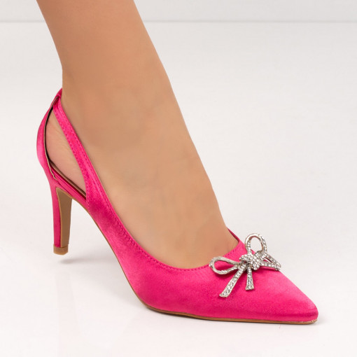 Pantofi clasici Stiletto, Pantofi dama Stiletto roz cu toc subtire si model cu funda MDL05628 - modlet.ro