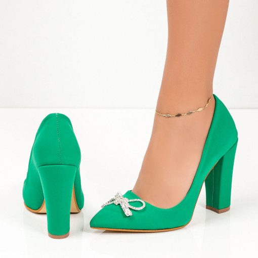 Pantofi dama verzi cu toc gros si accesoriu MDL05570