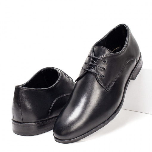 Incaltaminte barbati, Pantofi din Piele naturala negri eleganti cu siret MDL07001 - modlet.ro