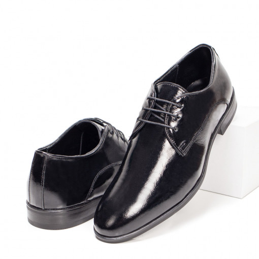 Incaltaminte barbati, Pantofi eleganti barbati din Piele naturala negri cu siret MDL07001 - modlet.ro