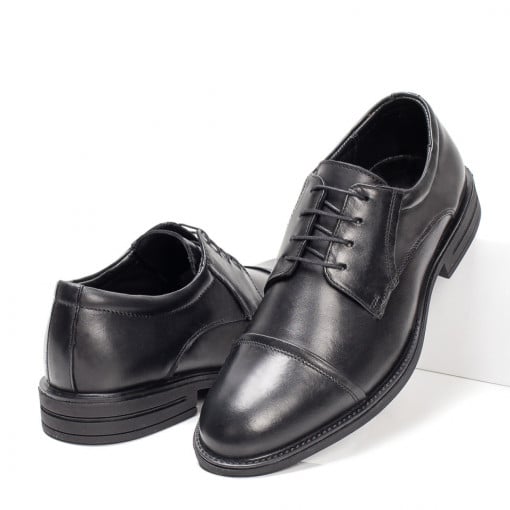 Pantofi eleganti negri barbati cu siret din Piele naturala MDL07055