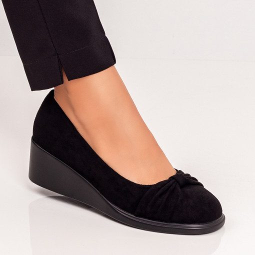 Pantofi negri dama casual cu platforma si model cu funda MDL06221