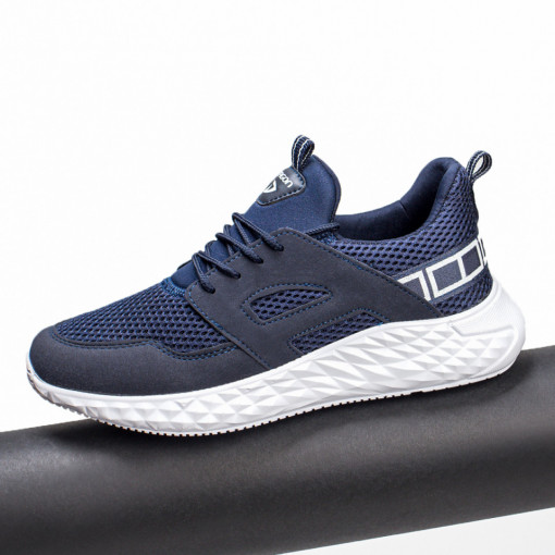 Adidasi trendy barbati, Pantofi sport albastri cu alb barbati din material textil MDL03610 - modlet.ro
