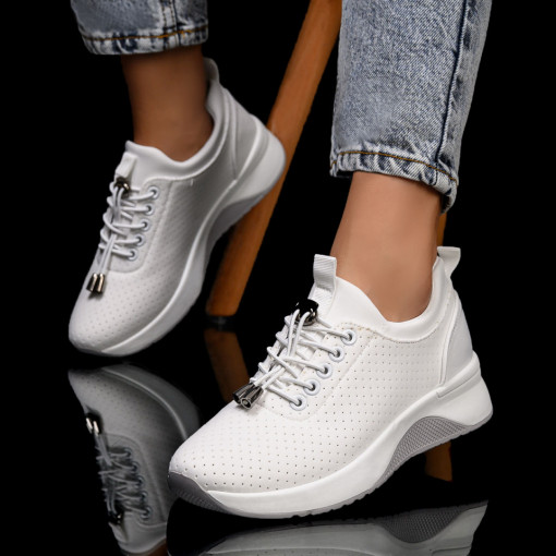 Pantofi sport clasici dama, Pantofi sport dama albi cu siret MDL05222 - modlet.ro