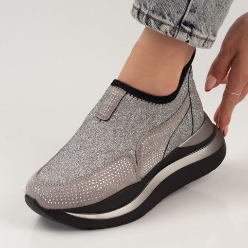 Pantofi sport dama argintii cu strasuri MDL03189