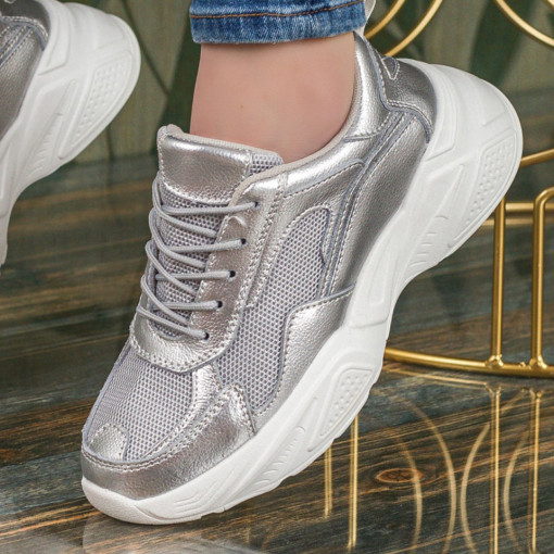 Adidasi dama - Piele naturala, Pantofi sport dama argintii din piele naturala MDL01555 - modlet.ro