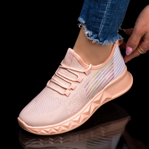 Pantofi sport clasici dama, Pantofi sport din material textil dama roz cu alb MDL03773 - modlet.ro