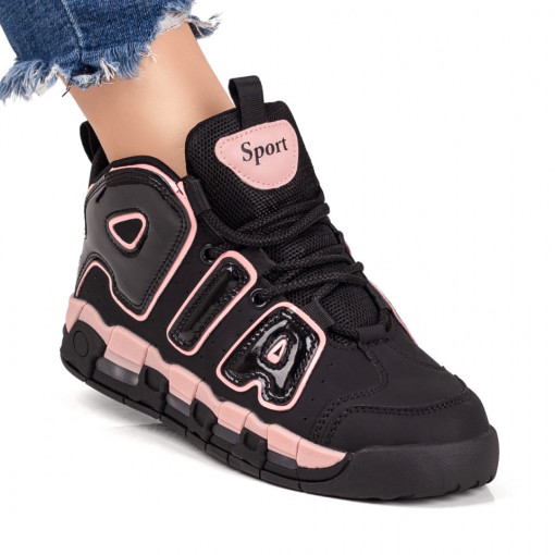 Pantofi sport negri cu roz MDL07809