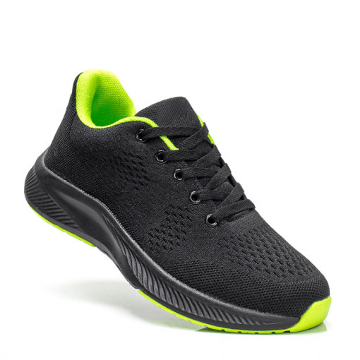 Adidasi clasici barbati, Pantofi sport negri cu verde neon barbati material textil MDL06188 - modlet.ro