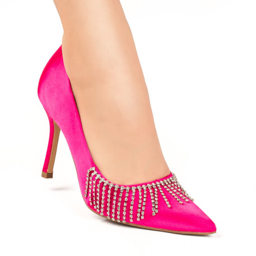 Reduceri Pantofi dama, Pantofi Stiletto dama roz cu aplicatii de pietre MDL07772 - modlet.ro