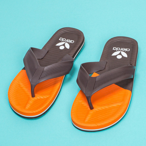 Lichidare Stoc Barbati, Papuci de plaja portocaliu cu maro inchis barbati MDL05316 - modlet.ro