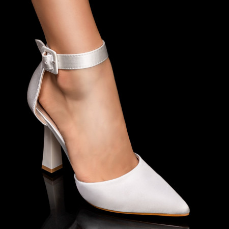 Sandale albe dama elegante cu toc tip clopot MDL05545