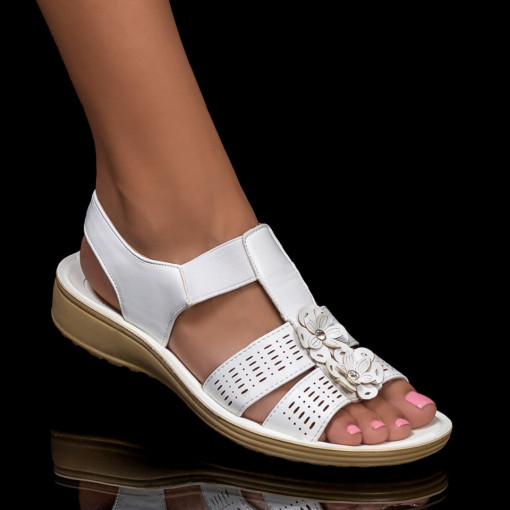 Sandale clasice cu talpa joasa, Sandale dama albe cu bareta elastica MDL05079 - modlet.ro