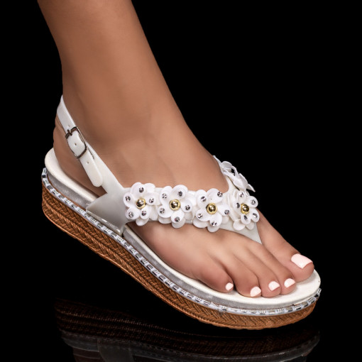 Sandale trendy cu platforma, Sandale dama albe cu platforma MDL05152 - modlet.ro
